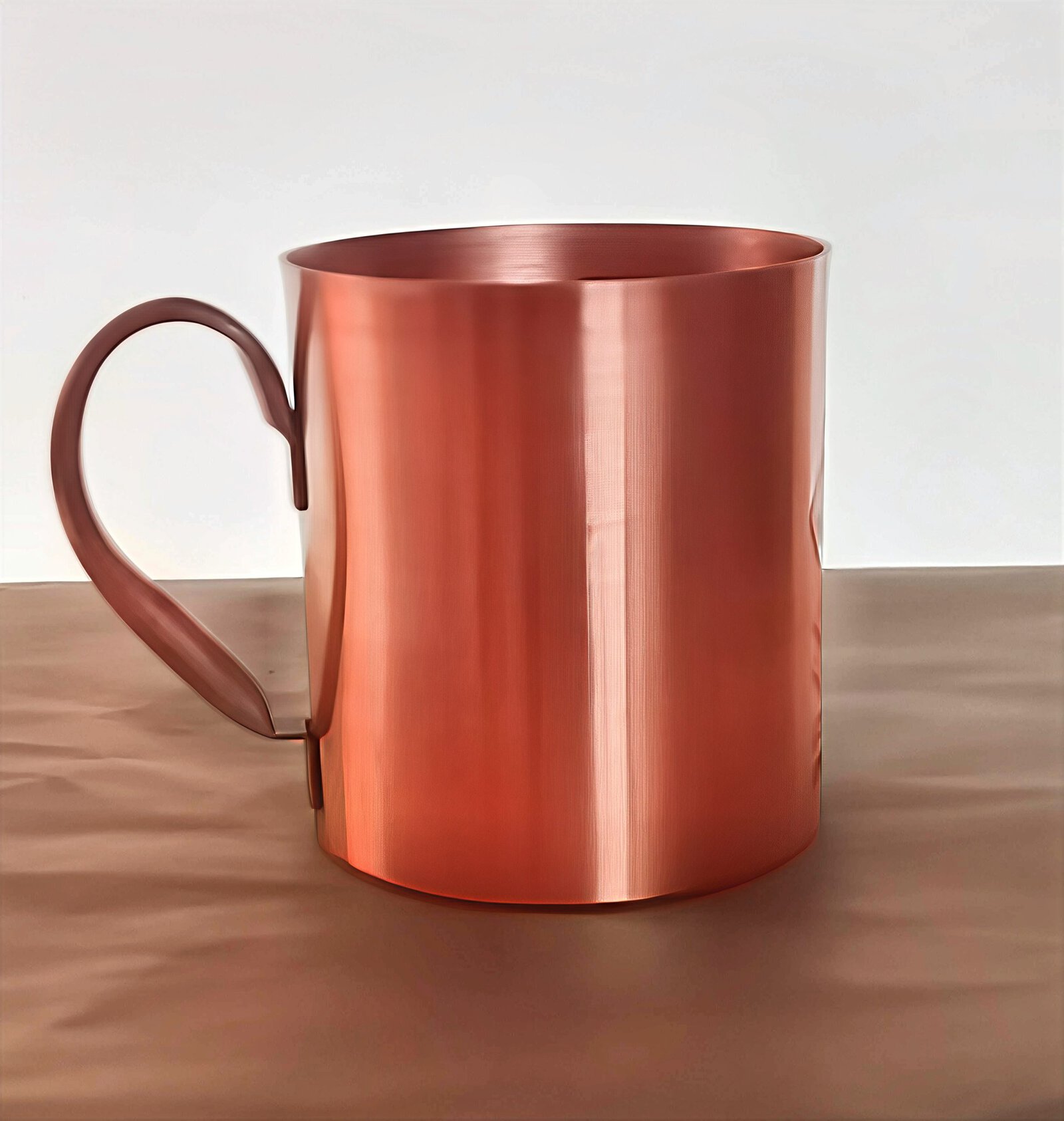 Solid Copper Mug for Hot Beverages Copper mug with handle on wooden surface, ideal for hot drinks.